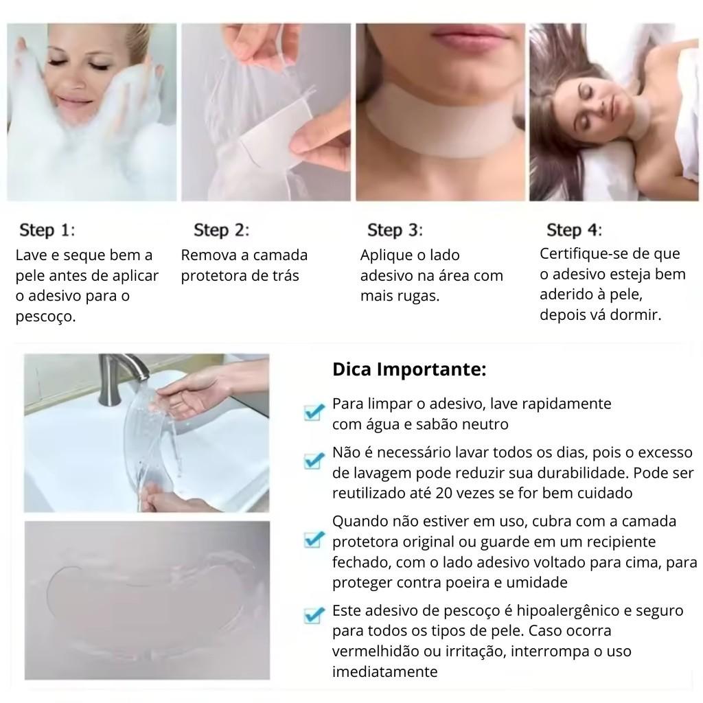 Adesivo De Silicone Anti-Rugas Para Pescoço Premium Lavável Reutilizáveis