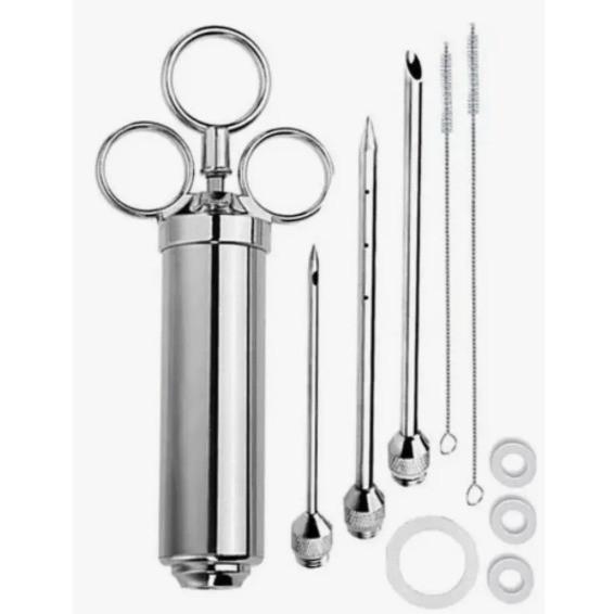 Seringa Injetora de Tempero Molho Kit Completo 3 Agulhas Aço Inox Para Carnes Aves Peixes Profissional