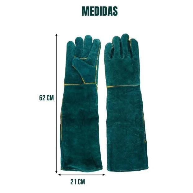 Par Luvas Antimordida Manga Longa Petshop Couro + PU Proteção Cotovelo Cachorro Gato Aves Verde
