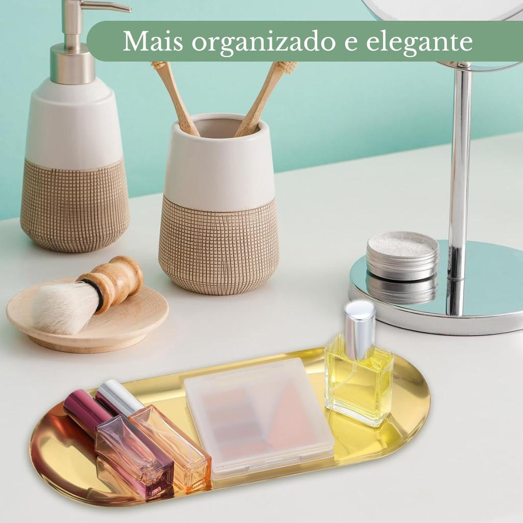 Bandeja Luxo Rasa Aço Inox Oval Espelhada Decoração De Mesa  Dourado - ENTREGA IMEDIATA