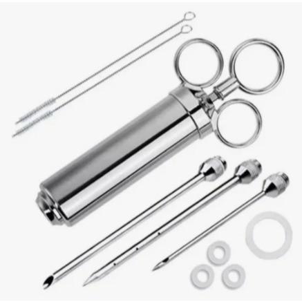 Seringa Injetora de Tempero Molho Kit Completo 3 Agulhas Aço Inox Para Carnes Aves Peixes Profissional