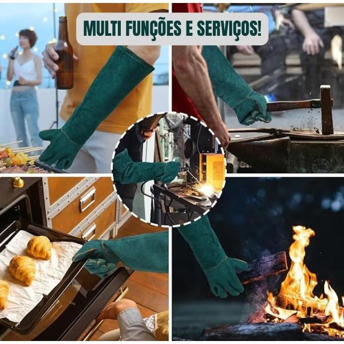 Par Luvas Antimordida Manga Longa Petshop Couro + PU Proteção Cotovelo Cachorro Gato Aves Verde