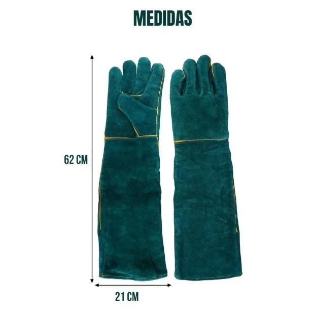 Par Luvas Antimordida Manga Longa Petshop Couro + PU Proteção Cotovelo Cachorro Gato Aves Verde