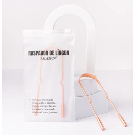 Raspador Limpador de Língua De 100% Cobre Ayurveda Com Bolsinha Plastica Higiênica com Zip