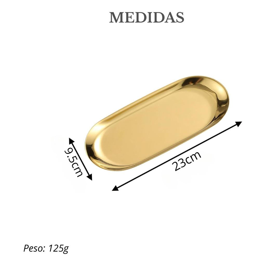 Bandeja Luxo Rasa Aço Inox Oval Espelhada Decoração De Mesa  Dourado - ENTREGA IMEDIATA