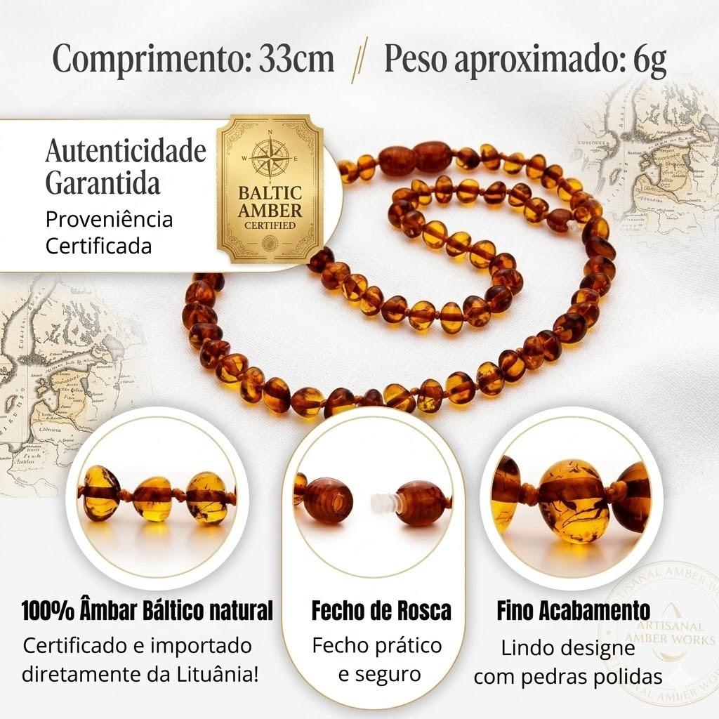 Colar de Âmbar de 0 a 3 anos Proteção e Saúde Criança - Original Com Certificado 33cm