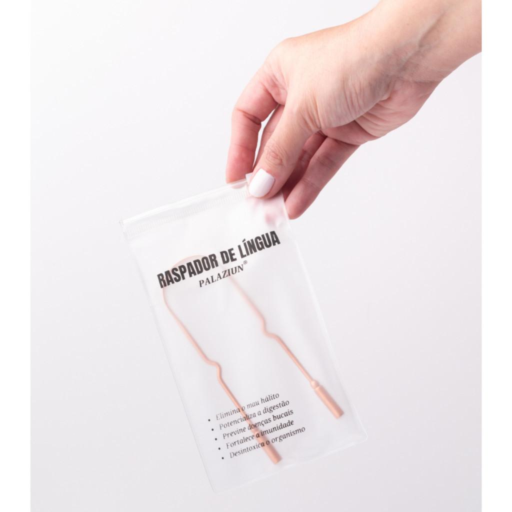 Raspador Limpador de Língua De Cobre 100% Puro Higienizador Lingual Ayurveda Com Bolsinha Zip
