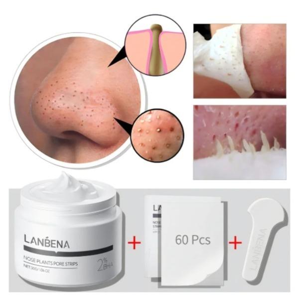 Lanbena Removedor de Cravos 30g + 60 Pcs Papel Normal Máscara Facial Lambena Lançamento