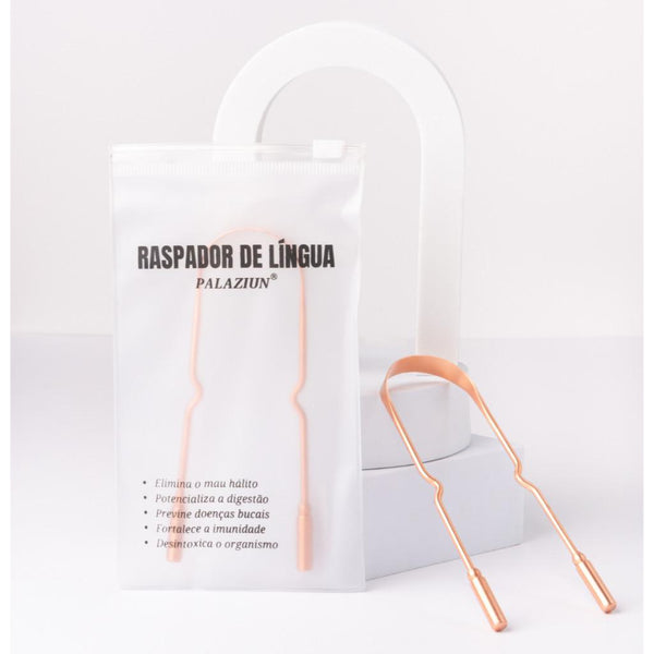 Raspador Limpador de Língua De Cobre 100% Puro Higienizador Lingual Ayurveda Com Bolsinha Zip