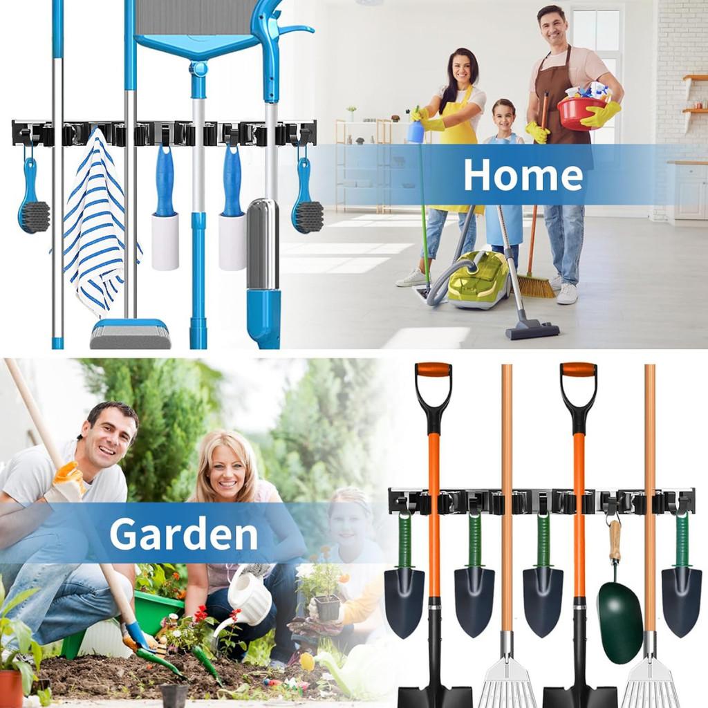 Suporte Vassoura Utensilios Ferramentas Inox 9 Acessórios Grande Porta Vassoureiro Prateado