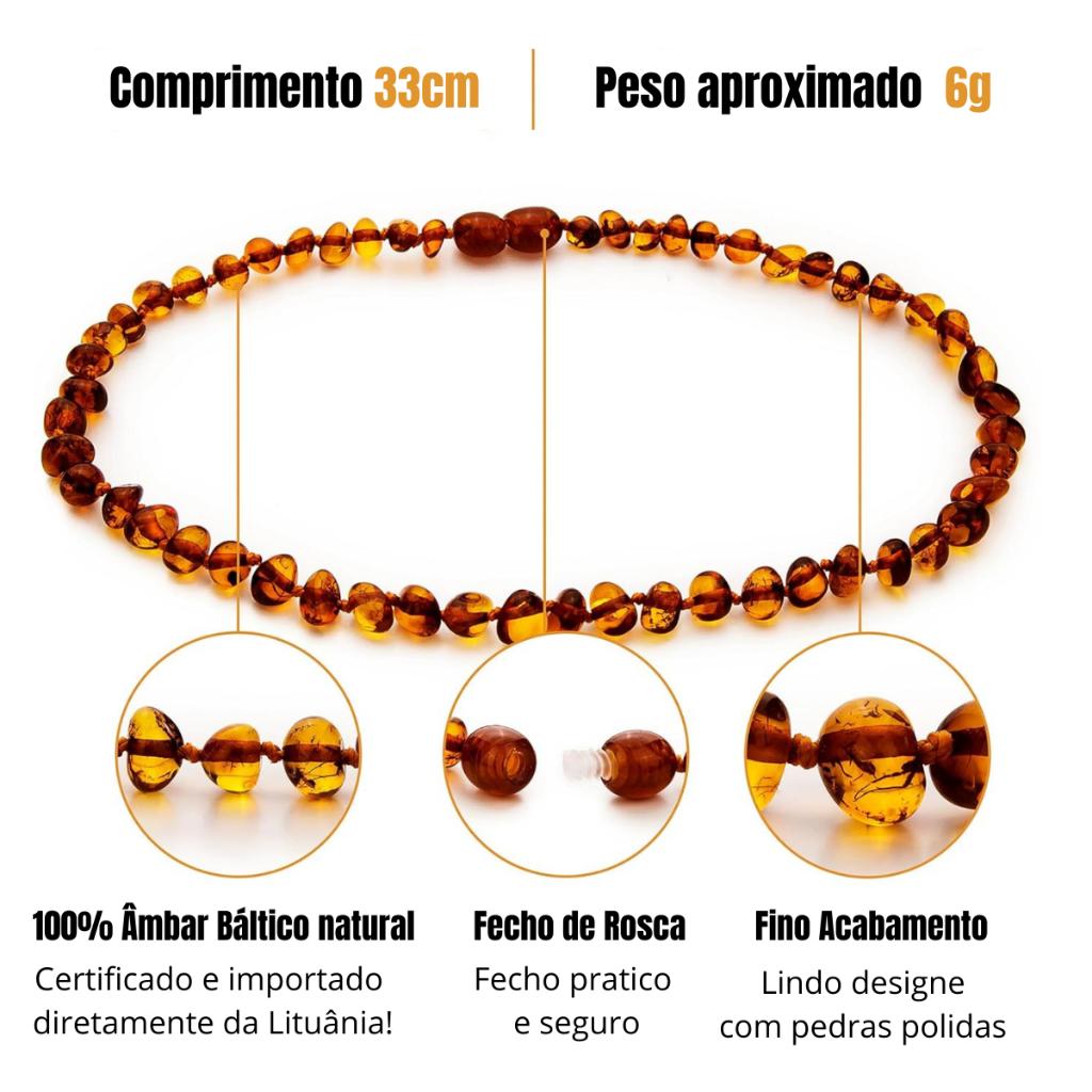 Colar de Âmbar de 0 a 3 anos - Original Com Certificado 33cm