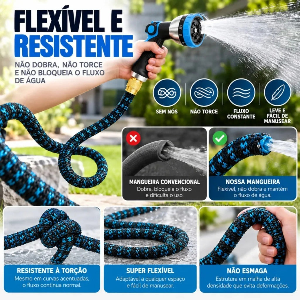 Mangueira de Jardim 30 Metros Expansível Borracha Polyester Reforçada Kit Completo com Bico Esguicho Bolsa Suporte