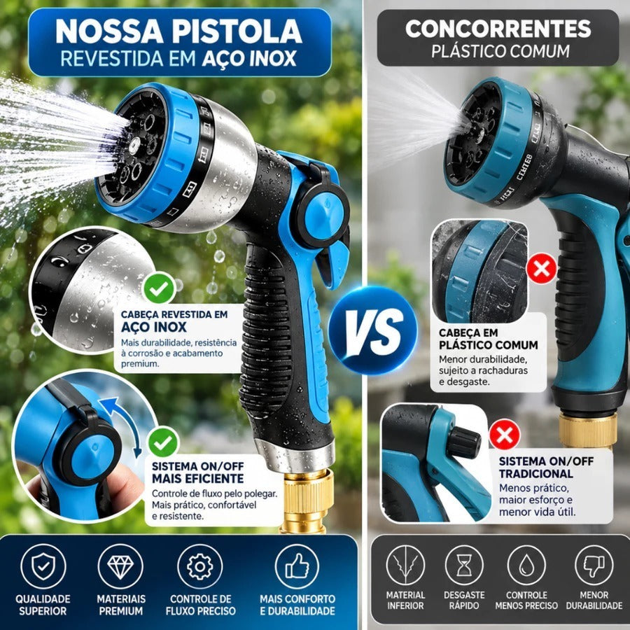 Mangueira de Jardim 30 Metros Expansível Borracha Polyester Reforçada Kit Completo com Bico Esguicho Bolsa Suporte