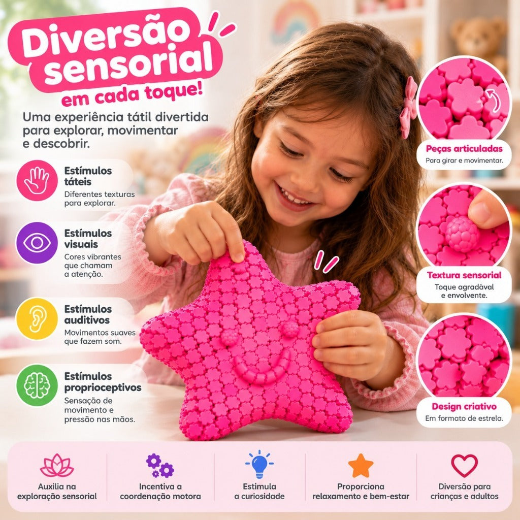 Brinquedo Sensorial Estrela Feliz Grande Articulada Fidget Toy Antiestresse Infantil Adulto