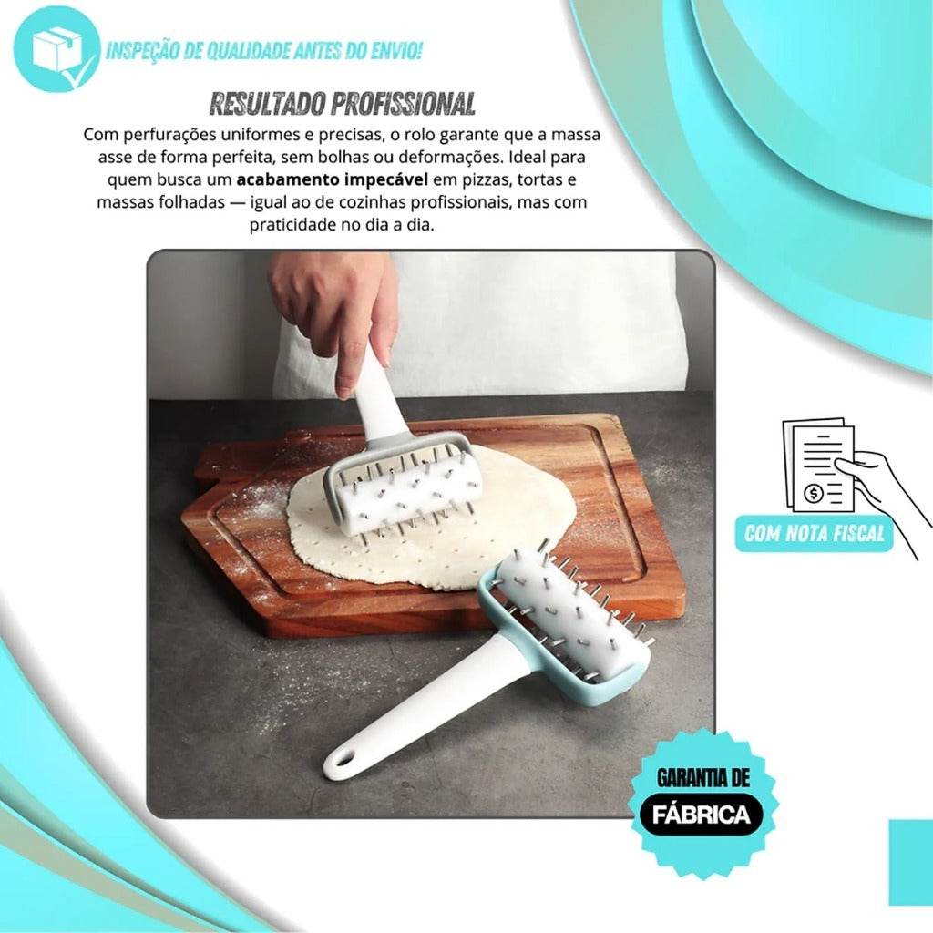 Rolo Furador de Bolha Amassador de Massas Pizza Gourmet Pinos Em Aço Inox Rolinho Culinario Pizzaria Padaria Profissiona