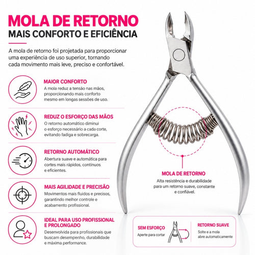 Alicate Para Fazer Tirar Cuticula Profissional Alicatinho Aço Inox Com Mola Pé Mão Cutilagem Pedicure Manicure Prateado