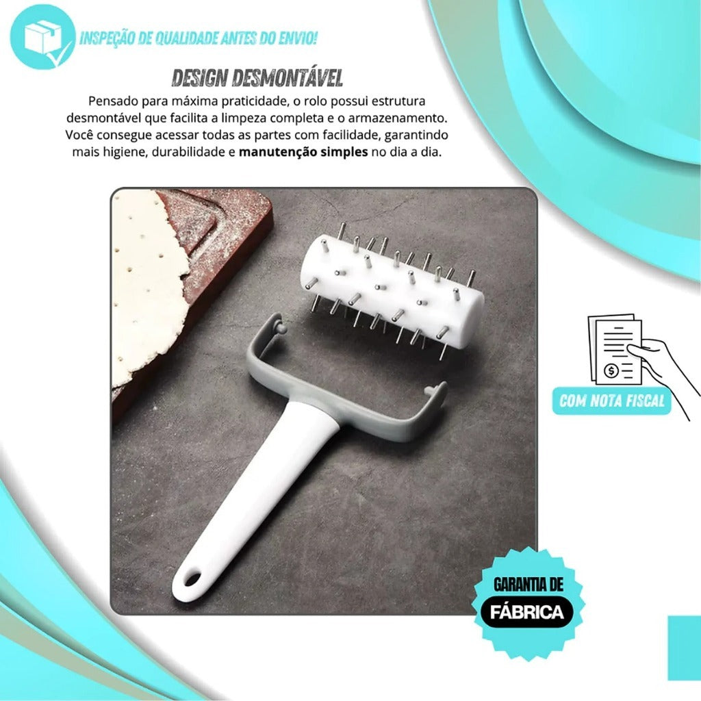 Rolo Furador de Bolha Amassador de Massas Pizza Gourmet Pinos Em Aço Inox Rolinho Culinario Pizzaria Padaria Profissiona