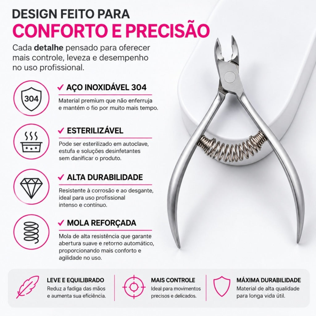 Alicate Para Fazer Tirar Cuticula Profissional Alicatinho Aço Inox Com Mola Pé Mão Cutilagem Pedicure Manicure Prateado