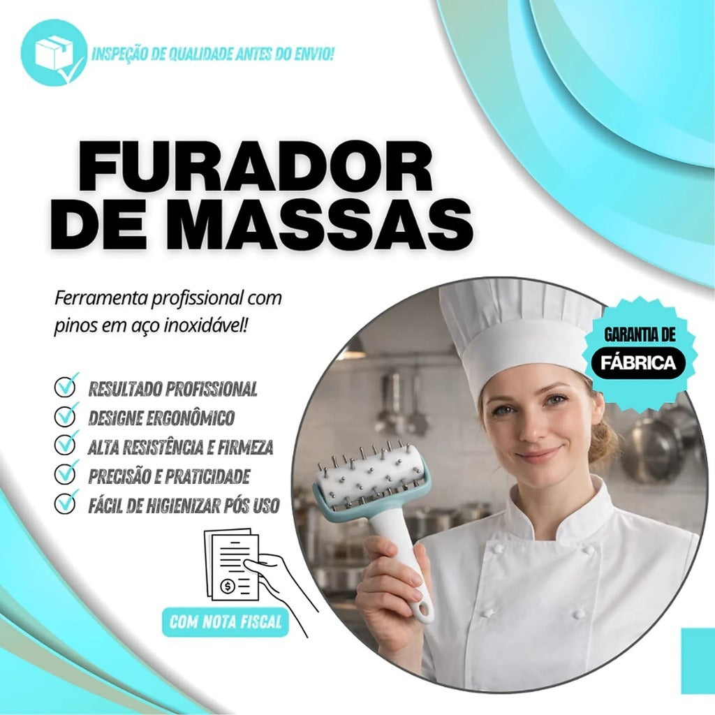 Rolo Furador de Bolha Amassador de Massas Pizza Gourmet Pinos Em Aço Inox Rolinho Culinario Pizzaria Padaria Profissiona