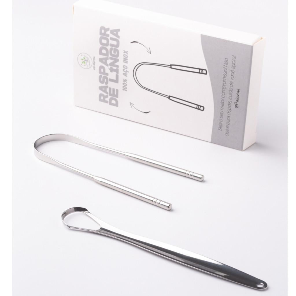 Kit Ferramenta P Limpar Língua 100% Aço Inox Raspagem Lingual Ayurveda Palaziun