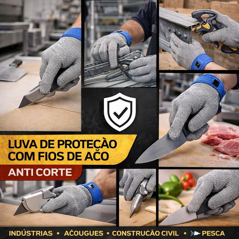 Luva De Açougueiro Fios De Aço Anti Corte Alta Proteção Segurança do Trabalho Acidente - Entrega Imediata
