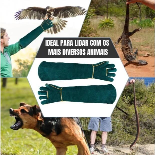 Par Luvas Antimordida Manga Longa Petshop Couro + PU Proteção Cotovelo Cachorro Gato Aves Verde