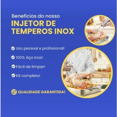 Seringa Injetora de Tempero Molho Kit Completo 3 Agulhas Aço Inox Para Carnes Aves Peixes Profissional